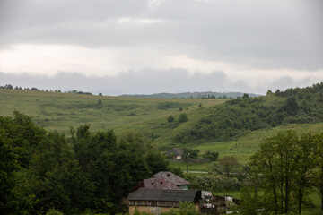 Fototapeta na wymiar Green summer landscape in rural Romania