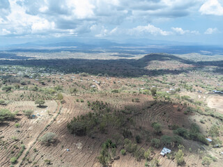 Fototapeta na wymiar Aerial view of the terraced fields around Konso, Ethiopia. Konso is a UNESCO cultural landscape.