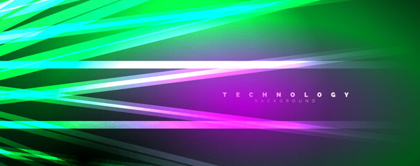 Neon shiny light abstract lines, light beams concept abstract background. Vector Illustration For Wallpaper, Banner, Background, Card, Book Illustration, landing page