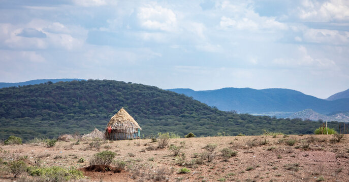 A single hut stands on the plains of the Borena region of Southern Ethiopia.