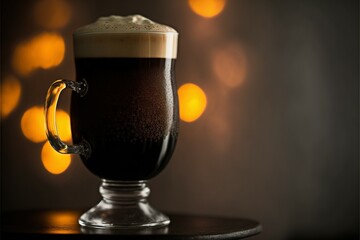 A glass of chilled  Irish coffee with whipped cream, bokeh lights, generated art