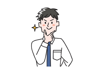 顎の下に手をやりキリッとしている男性
