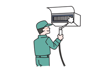エアコンクリーニングをする男性のイラスト（カラー）

