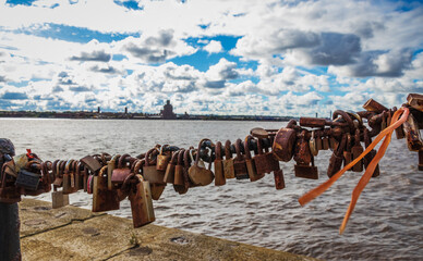 Love Locks Albert Dock Liverpool, England during a sunny day 
