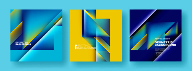 Set of abstract backgrounds - overlapping triangles with fluid gradients design. Collection of covers, templates, flyers, placards, brochures, banners