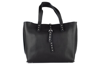 Black women's bag with fastening the strap isolated on a white background.