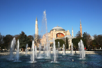 Hagia Sophia (Ayasofya) at Sultanahmet District in Istanbul, Turkey.