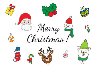 Hand drawn cartoon Christmas design elements isolated