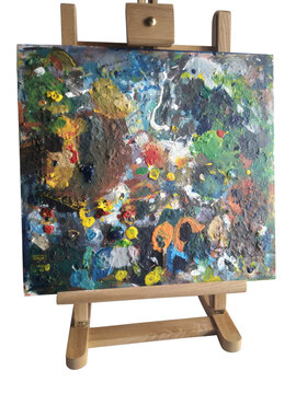 abstract painted artwork on easel