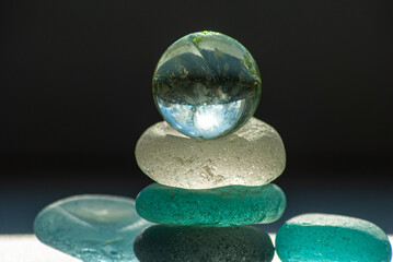 Selective focus. Sea glass. Frosted glass.
