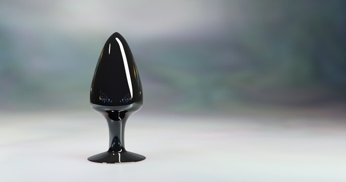 isolated black metallic adult sex toy, butt plug. 3d render. This image is a NON-AI original 3d render.
