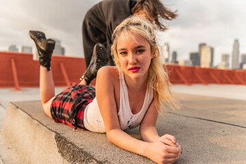 Young Los Angeles citizen enjoys the afternoon light on a DTLA rooftop