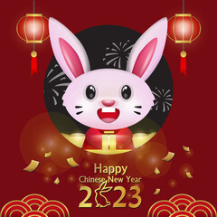 Elegant Chinese new year 2023 element illustration design with rabbit main design