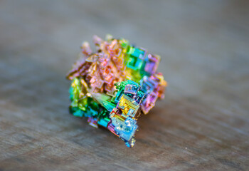 Fototapeta na wymiar Selective focus. Bismuth. Beautiful mineral stone. Isotope.