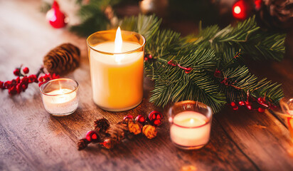 Obraz na płótnie Canvas Homey christmas candle and decorations