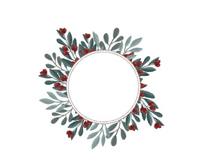 Christmas winter floral frame clipart. Wedding frame illustration isolated on transparent background.