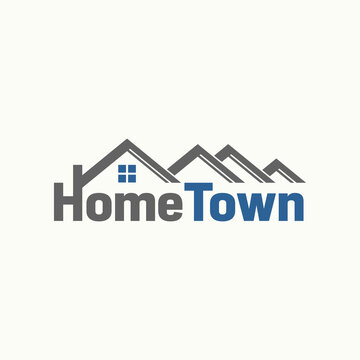 Word or letter HOME TOWN sans serif font with four roof house window chimney creative premium image graphic icon logo design abstract concept free vector stock. Related to typography or property