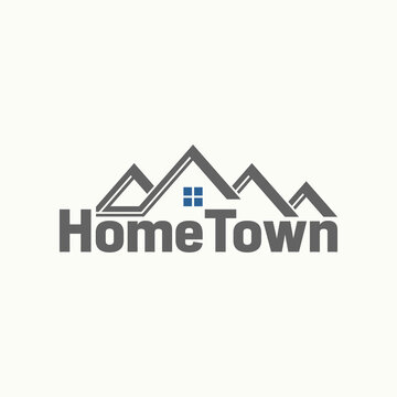 Letter or word HOME TOWN sans serif font with four roof house window chimney creative premium image graphic icon logo design abstract concept free vector stock. Related to typography or property