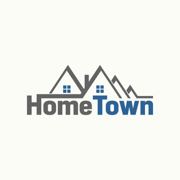 Letter or word HOME TOWN sans serif font with five roof house window chimney creative premium image graphic icon logo design abstract concept free vector stock. Related to typography or property