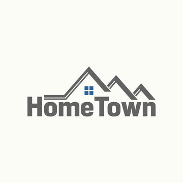 Letter or word HOME TOWN sans serif font with three roof house window chimney creative premium image graphic icon logo design abstract concept free vector stock. Related to typography or property