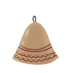 Christmas bell pencil hand drawing cozy illustration. Colorful children cartoon clipart on cut out isolated background. Can be used for sticker, print, Christmas greeting card.