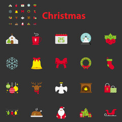 set of Christmas flat icons, winter, new year