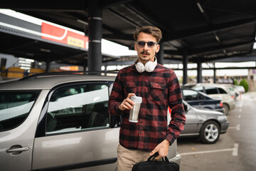 one man happy caucasian male standing at the parking lot in day © Miljan Živković