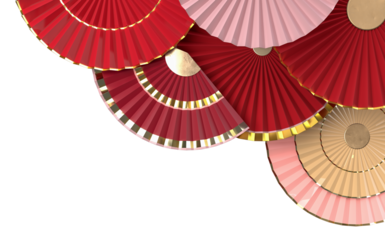 Paper fan chinese new year decoration. Oriental Asian style concept of Happy Chinese New Year festival background. 3D rendering