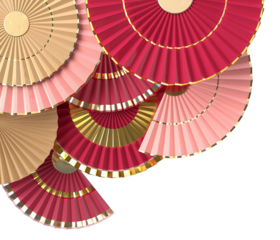 Paper fan chinese new year decoration. Oriental Asian style concept of Happy Chinese New Year festival background. 3D rendering