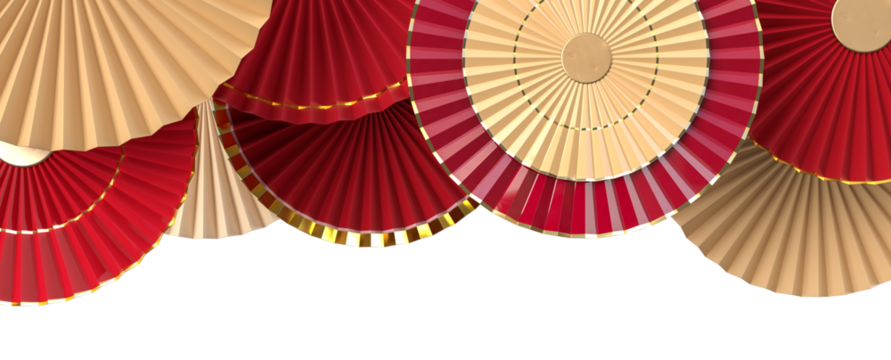 Paper fan chinese new year decoration. Oriental Asian style concept of Happy Chinese New Year festival background. 3D rendering
