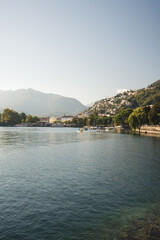Fototapeta na wymiar Panoramic View of Italian Resort Town in Lake Como with Beautiful Landscape