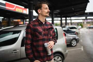 one man happy caucasian male standing at the parking lot in day © Miljan Živković