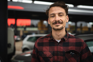 portrait of one adult caucasian man modern male with mustaches