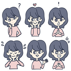 妙齢女性のポーズと表情のバリエーションセット