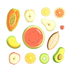 Collection of illustrations of cut fruits