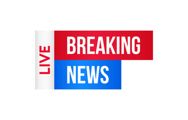 TV live news, badge isolated on white background. Breaking news red vector sign. Scandal message tag mockup. Television screen blue online sticker. Stream media icon template. Word digital button