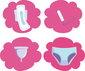 Various Sanitary Products for Feminine Hygiene Period Concept Illustration. Eco zero waste alternatives for menstrual protective products
