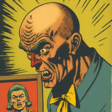 Angry bald man from comics generated with Artificial Intelligence