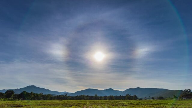 Sun Halo Optical Phenomenon On Sky Background 4K Time Lapse