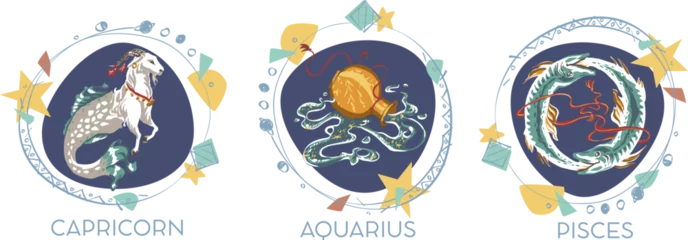 Fotobehang Astrological symbols on white background - Capricorn, Aquarius, Pisces © nataliahubbert