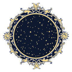 Astrology mystical border on white background. No objects inside, blanc.  - 551209791