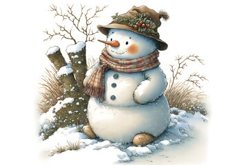 Obraz premium A cute snowman dressed for christmas 