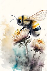 A cheerful bumble bee collecting pollen from a vibrant flower.