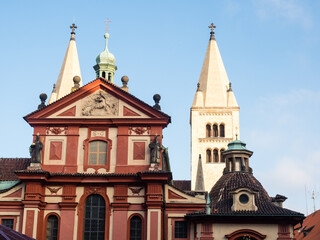 Fototapeta na wymiar Facade of St. George's Basilica in Prague Castle - Prague, Czech Rebuplic