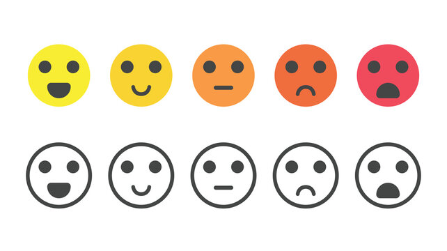 Emoticons set. Emoji faces collection. Emojis flat style. Happy and sad emoji. Line smiley face 
