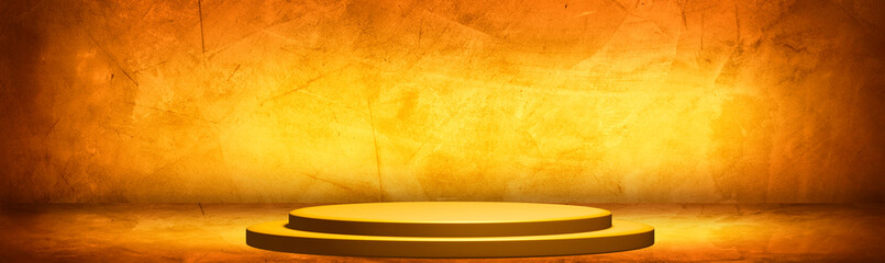 Product presentation, yellow and orange stage or podium to present product on studio background, 3D render