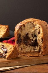 Brazilian panettone of chocolate. Selective focus.
