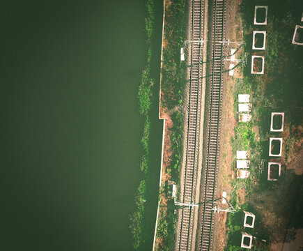 Ariel View Of Railway Track Next To River