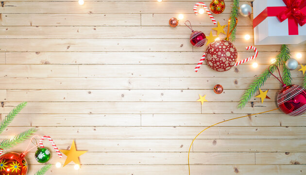 top view merry christmas and happy new year card and wallpaper design, 3d illustration rendering
