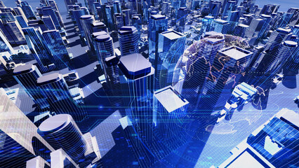 Smart City Artificial intelligence Network Technology 3D illustration
